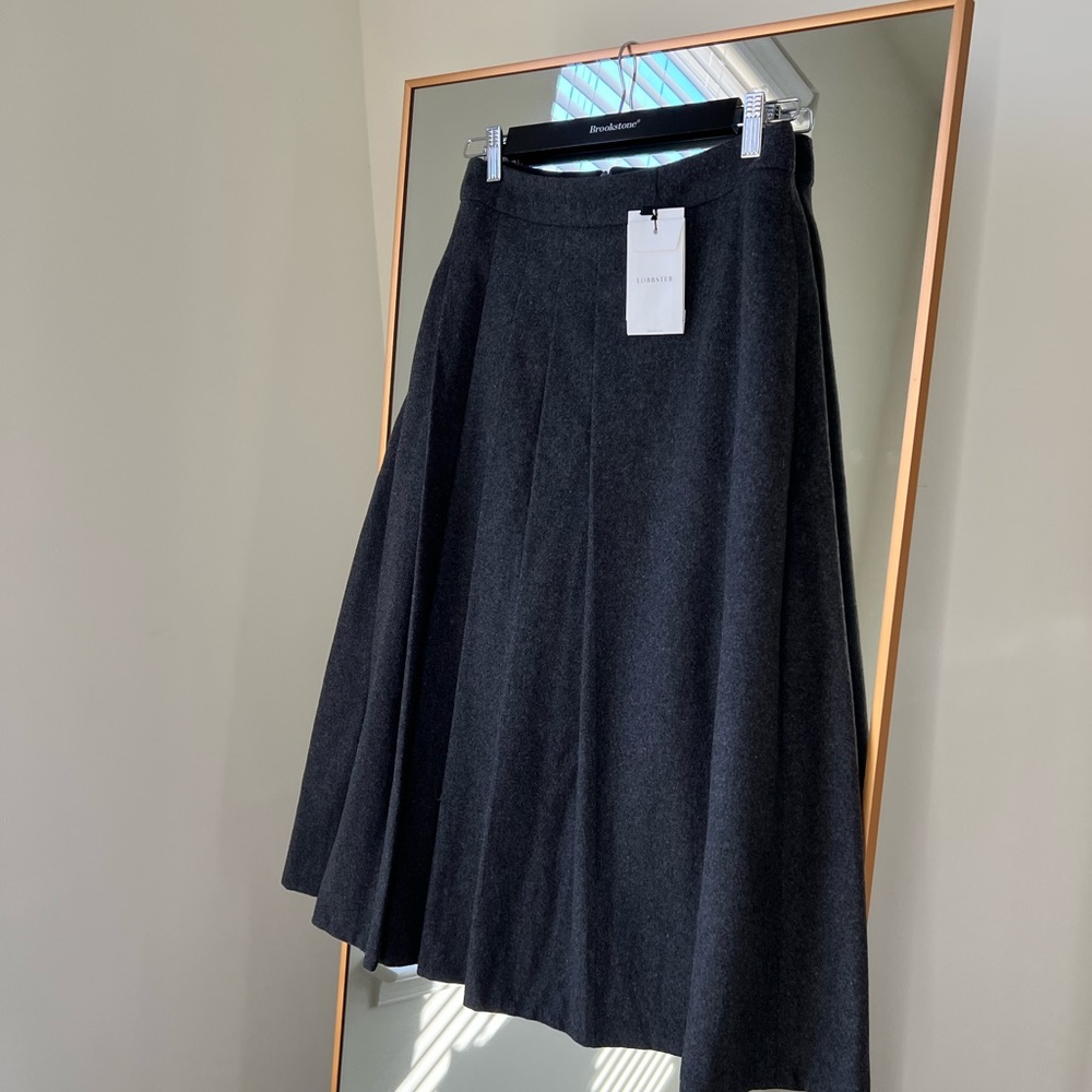 NWT🔖Lobbster Vietnamese Designer Brand Grey Draped Midi Skirt Wool A-line - Picture 11 of 12